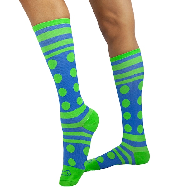 Dots Stripe Compression Socks,Blue/Green, PR